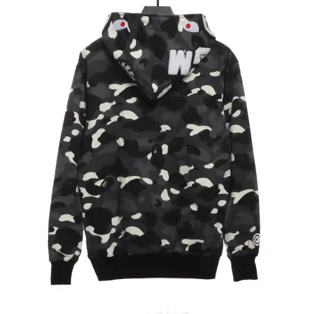 BAPE classic black and white camouflage patchwork luminous hoodie Black