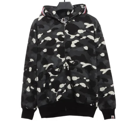 BAPE classic black and white camouflage patchwork luminous hoodie Black