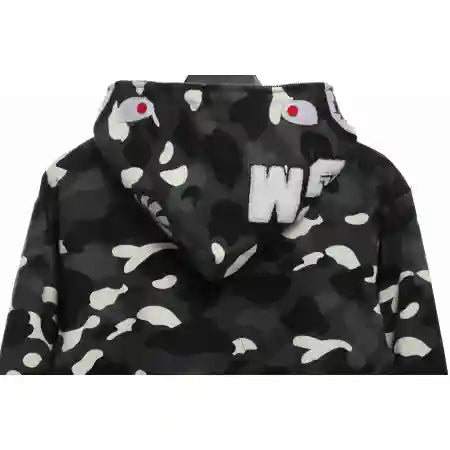 BAPE classic black and white camouflage patchwork luminous hoodie Black
