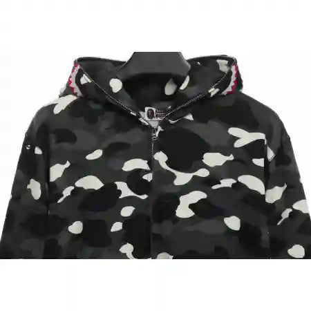 BAPE classic black and white camouflage patchwork luminous hoodie Black