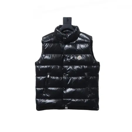 Moncler stand up vest black flocked label down