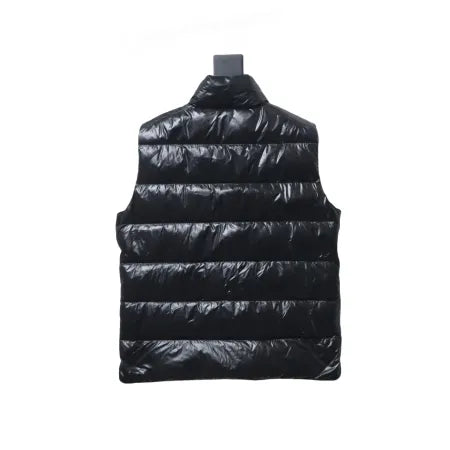 Moncler stand up vest black flocked label down