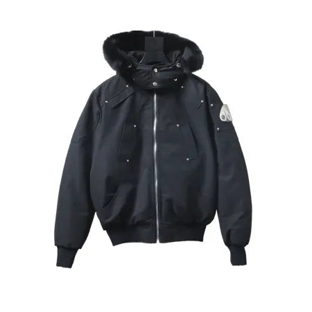 Moose Knuckles Men's Balistic Bomber Zip-Up Fur Jacket Black